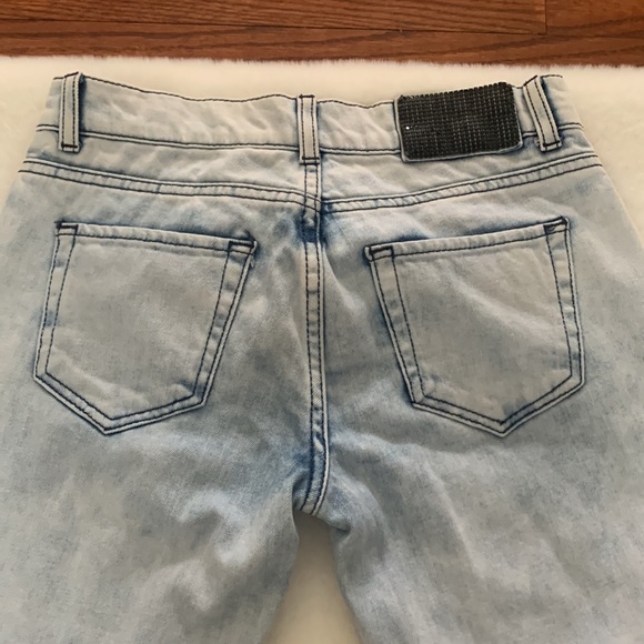 Zara basic size 6 light wash skinny jeans with black “crystal” embellishments - Picture 4 of 5